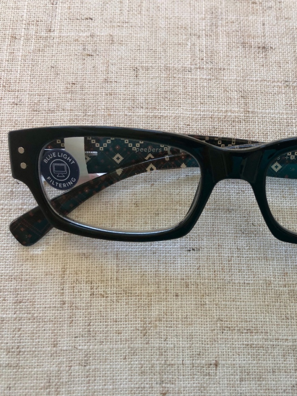 New Black Fair Isle Peepers Blue Light Block Glasses‎ +0.00